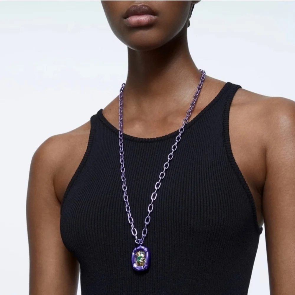 Swarovski Dulcis Collection Purple Necklace Yellow Cushion Cut Crystal Pendant